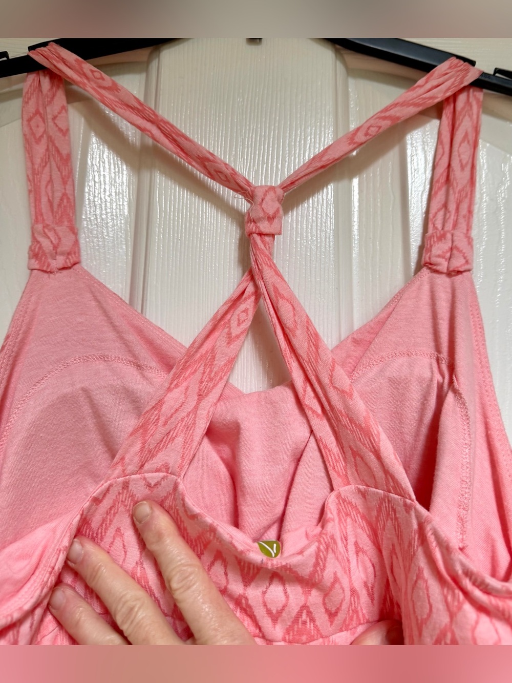 Dakini Pink Geometric Midi Dress Built-In Bra Removable Pads NWOT L Crisscross - Picture 8 of 15